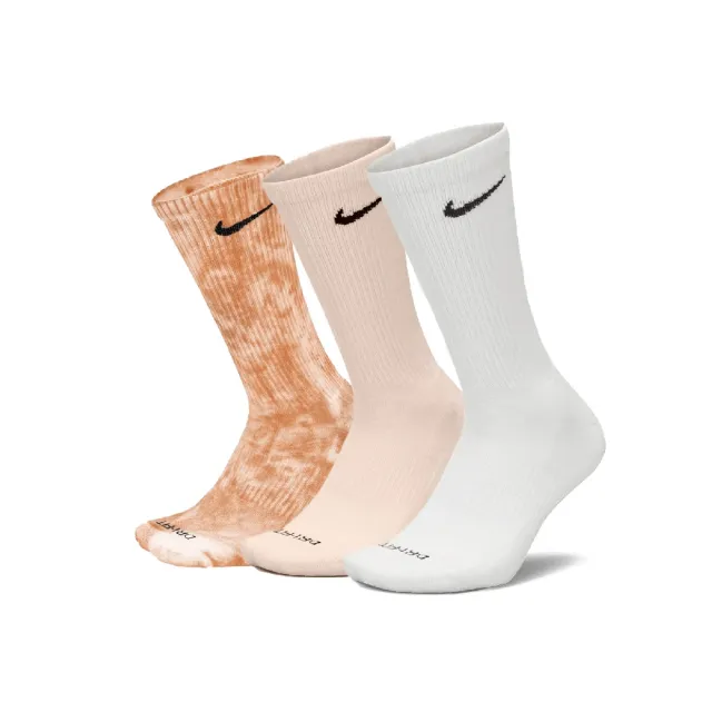 【NIKE 耐吉】襪子 Everyday Plus Cushioned  橘 白 長襪 中筒襪 基本款 三雙入(FB9948-905)