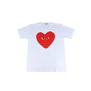 【Comme Des Garcons CDG】Comme Des Garcons Play川久保玲大愛心LOGO男款短袖T恤(白x紅)