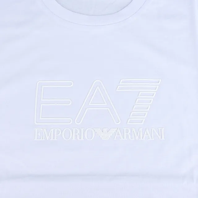 【EMPORIO ARMANI】經典白字LOGO男款短袖T恤(白)