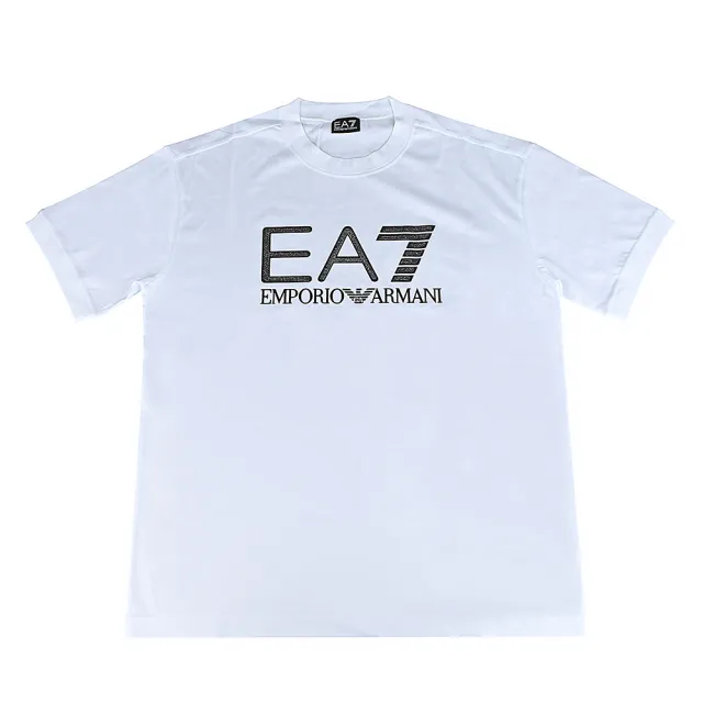 【EMPORIO ARMANI】經典水鑽造型LOGO男款短袖T恤(白x黑)