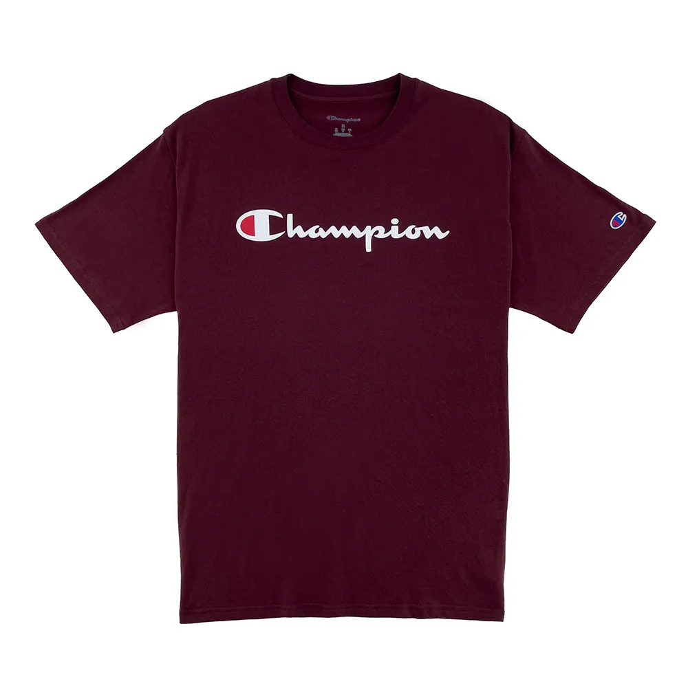 【Champion】官方直營-LOGO印花短袖TEE上衣-男(深紅色)