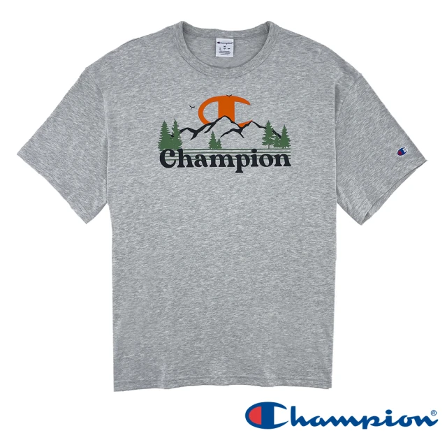 Champion 官方直營-LOGO風景印花短袖TEE上衣-男(灰色)