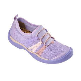 【Kimo】珠光羊皮網布緞帶懶人休閒鞋 女鞋(紫色 KBCWF073339)