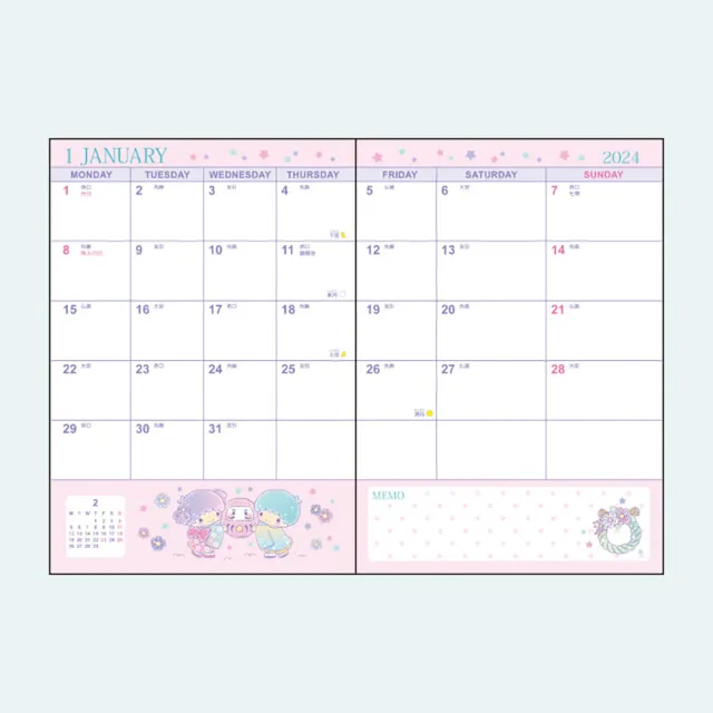 【SANRIO 三麗鷗】2024 B6 方格週記事手帳 年曆 行事曆 日誌本 KIKILALA 雙子星