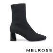 【MELROSE】美樂斯 極簡時髦純色飛織布方頭高跟短靴(黑)