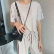 【D.studio】韓版夏季薄軟軟冰絲睡衣(套裝 兩件套 居家服 短袖上衣 短袖t恤 S202)