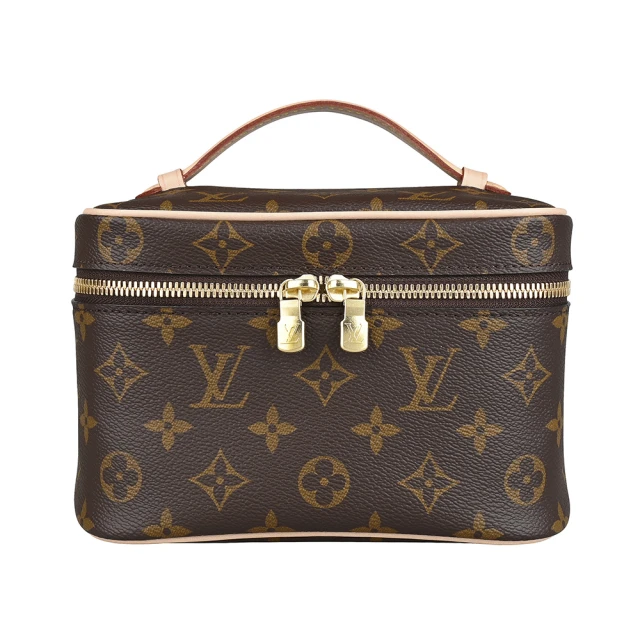 Louis Vuitton 路易威登 LV Nice Mini經典LOGO Monogram帆布雙拉鍊頭手提化妝箱(棕褐)