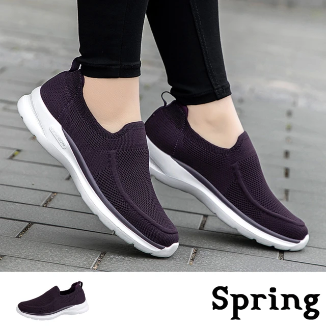 SPRING 輕量運動鞋/輕量彈力休閒飛織襪套造型運動鞋(紫
