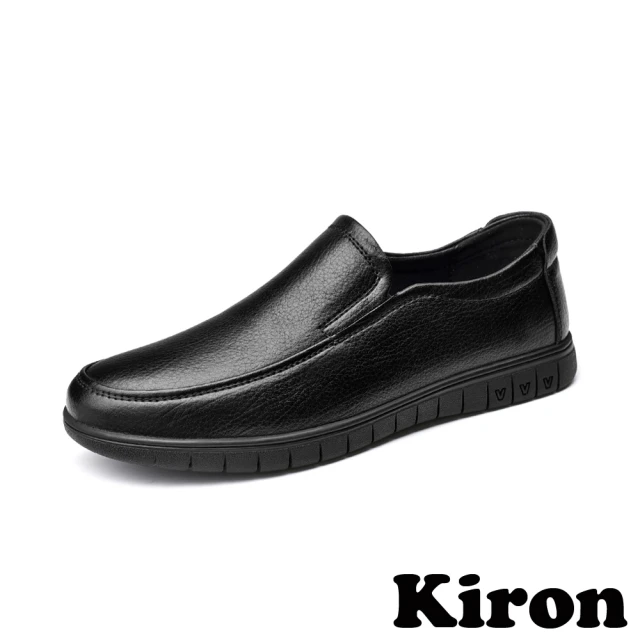 Kiron 商務皮鞋 壓紋皮鞋/百搭經典壓紋商務套腳休閒皮鞋 樂福鞋-男鞋(黑)