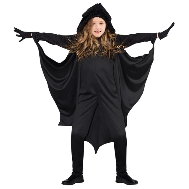 【橘魔法】毛絨連帽蝙蝠連身衣+手套(兩件式 萬聖節服裝  連身衣 角色扮演 扮演 cosplay 保暖)