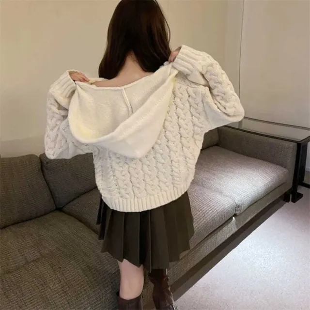 【D.studio】韓版寬鬆慵懶風小眾麻花連帽上衣(針織上衣 毛衣 長袖上衣 女裝 衣服 寬鬆上衣 長袖t恤 W379)