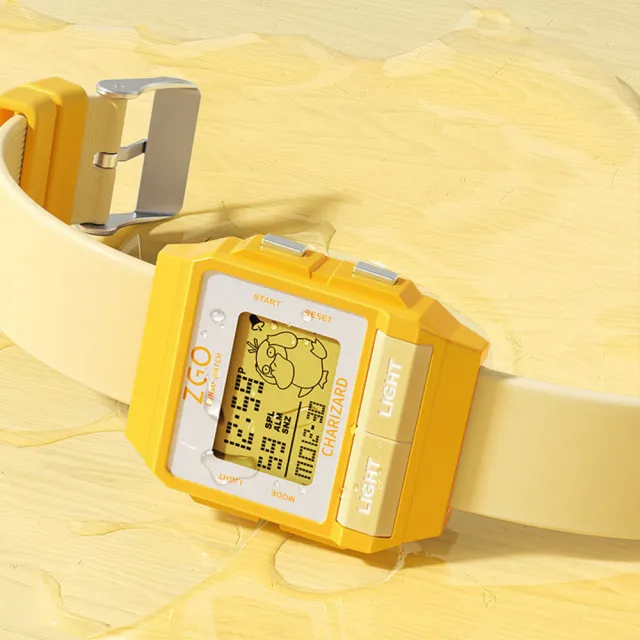 【POKEMON 精靈寶可夢】皮卡丘 可達鴨 傑尼龜 小火龍方型多功能運動防水電子錶(兒童 學生 手錶)