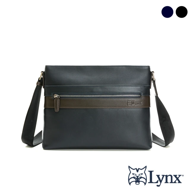 Lynx 美國山貓精品nappa牛皮軟質感橫式側背包-共2色(大)
