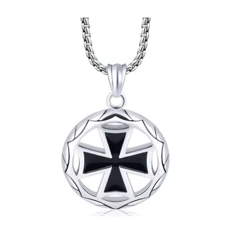 【Jpqueen】幾何圓環鏤空十字架鈦鋼男士項鍊(銀色)