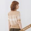 【betty’s 貝蒂思】變化條紋圓領七分袖針織上衣(卡其色)
