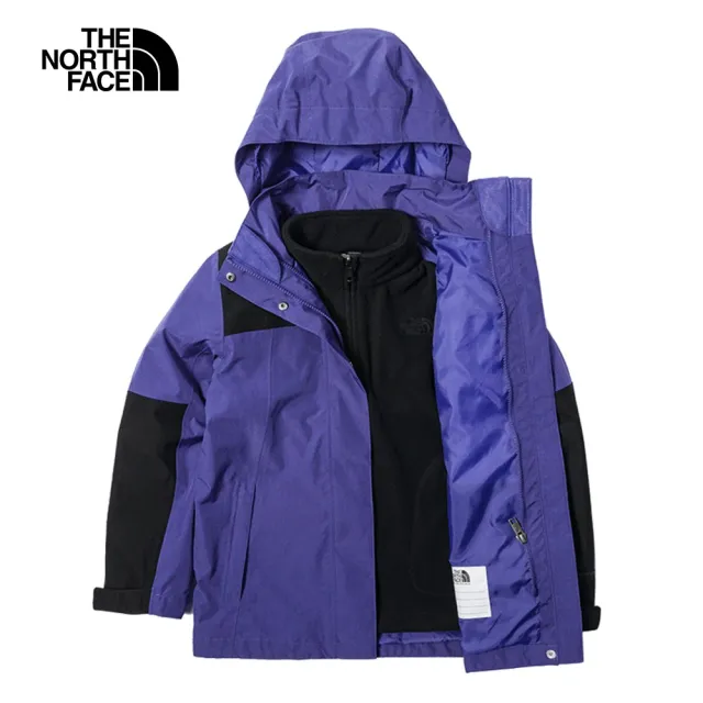 【The North Face 官方旗艦】北面兒童藍紫色DryVent防水透氣保暖連帽三合一外套｜81RSKMI