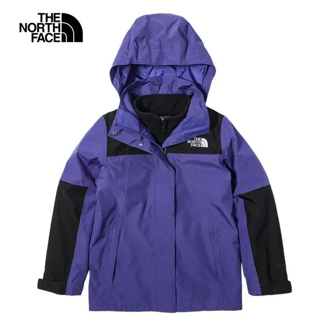 【The North Face 官方旗艦】北面兒童藍紫色DryVent防水透氣保暖連帽三合一外套｜81RSKMI