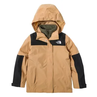 【The North Face 官方旗艦】北面兒童棕色DryVent防水透氣保暖連帽三合一外套｜81RSQV0