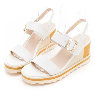 【GDC】焦糖夾心底春夏經典大釦環楔型涼鞋-白色(310275-11)