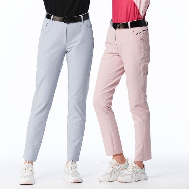 【Lynx Golf】女款磨毛保暖舒適品牌字樣壓光工藝隱形拉鍊口袋設計直筒長褲(二色)