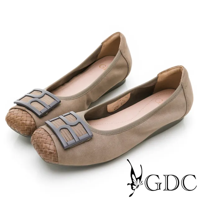 【GDC】撞色時尚舒適真皮平底包鞋-煙灰色(224489-05)