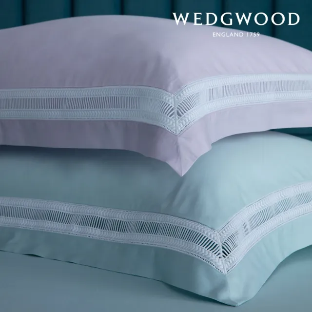 【WEDGWOOD】400織長纖棉璀璨流光蕾絲 鬆緊床包-薄荷藍(雙人)