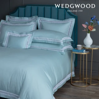 【WEDGWOOD】400織長纖棉璀璨流光蕾絲 鬆緊床包-薄荷藍(加大)