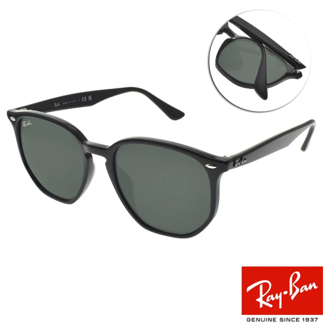 RayBan 雷朋 六角形膠框 太陽眼鏡(黑 綠鏡片#RB4306F 60171-54mm)