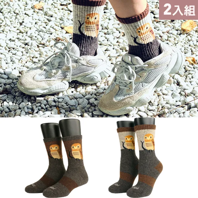 【FOOTER除臭襪】2入組-夜行貓頭鷹登山羊毛襪(K188M/L/XL)