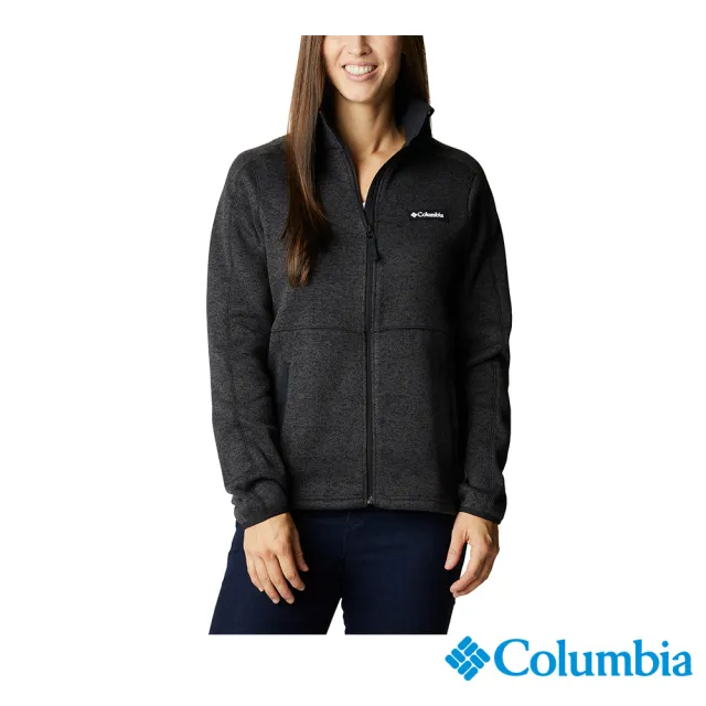【Columbia 哥倫比亞 官方旗艦】女款-W Sweater Weather™快排刷毛針織外套-黑色(UAR05690BKHF)
