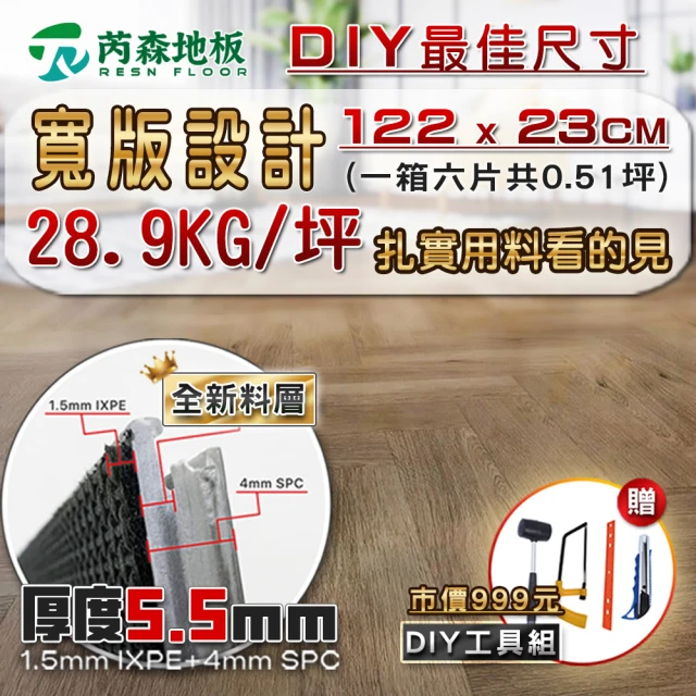 【芮森地板】SPC大尺寸寬版特厚5.5mm DIY最佳規格 1盒約0.51坪(超耐磨卡扣地板)