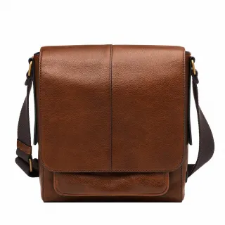 【FOSSIL 官方旗艦館】Kayden 真皮男士斜背包-深棕色 SBG1324201