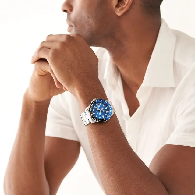 【FOSSIL】Blue 深海跳色經典GMT手錶 46MM(FS5991)