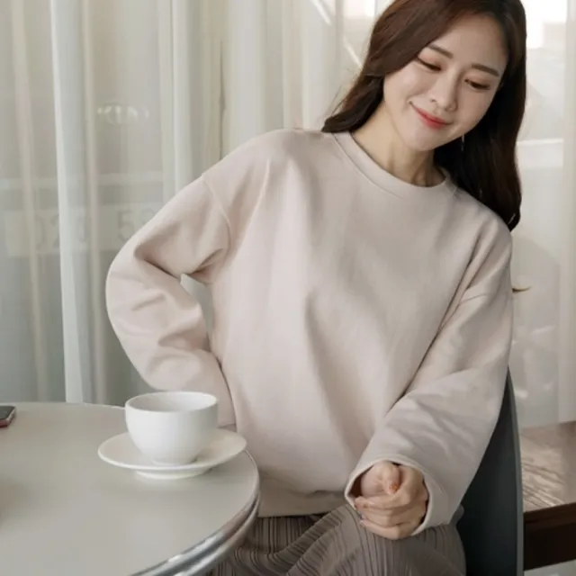 【baibeauty 白鳥麗子】素面圓領假兩件寬鬆百褶長洋裝(韓國製)