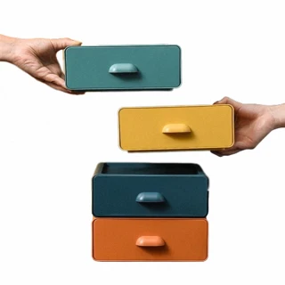 北歐色系拼接抽屜盒-2件組(收納盒 文具盒 飾品收納盒 分類盒)