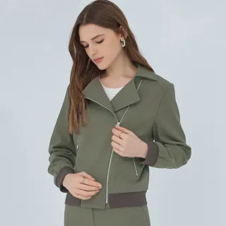 【ILEY 伊蕾】菱格織紋縲縈騎士外套(深綠色；M-XL；1233014030)