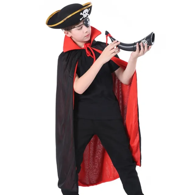 【橘魔法】萬聖節服飾 黑紅雙面吸血鬼披風(海盜船長 兒童 萬聖節服裝 角色扮演 大童 男童 女童)