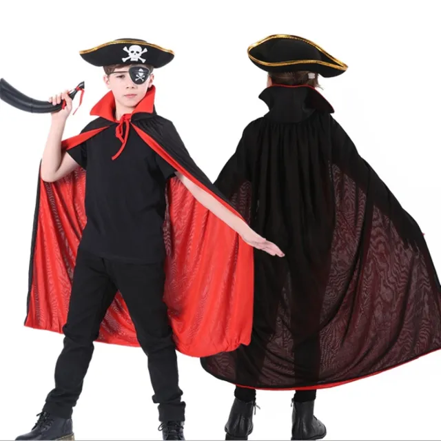 【橘魔法】萬聖節服飾 黑紅雙面吸血鬼披風(海盜船長 兒童 萬聖節服裝 角色扮演 大童 男童 女童)
