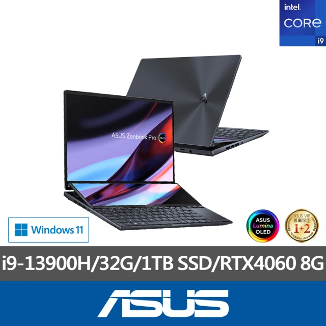 【ASUS 華碩】14吋i9 RTX4060雙螢幕筆電(ZenBook UX8402VV/i9-13900H/32G/1TB SSD/RTX4060 8G/W11/OLED)