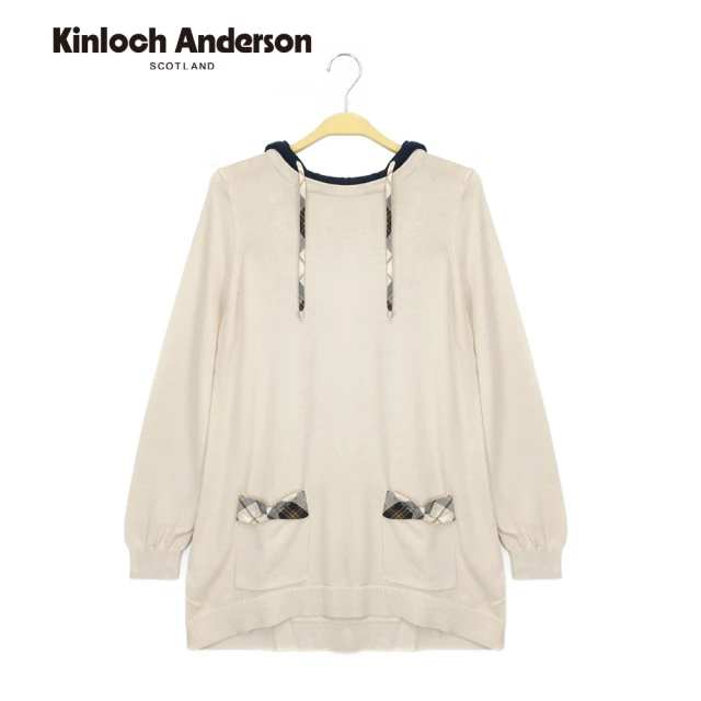Kinloch Anderson 素面蝴蝶結口袋長版連帽針織長袖上衣 金安德森女裝(KA0769038 卡其)