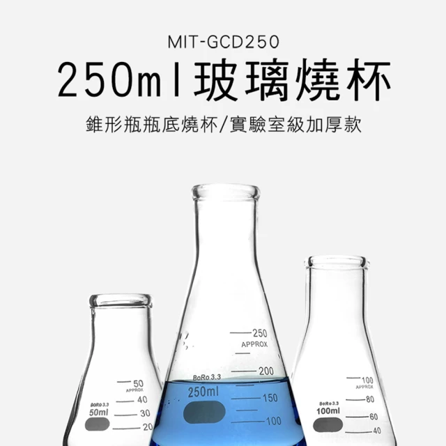 TOR 三角燒杯 2入 250ML 玻璃燒杯 玻璃儀器 高硼矽材質 GCD250-F(三角燒杯 錐形瓶 實驗教學)