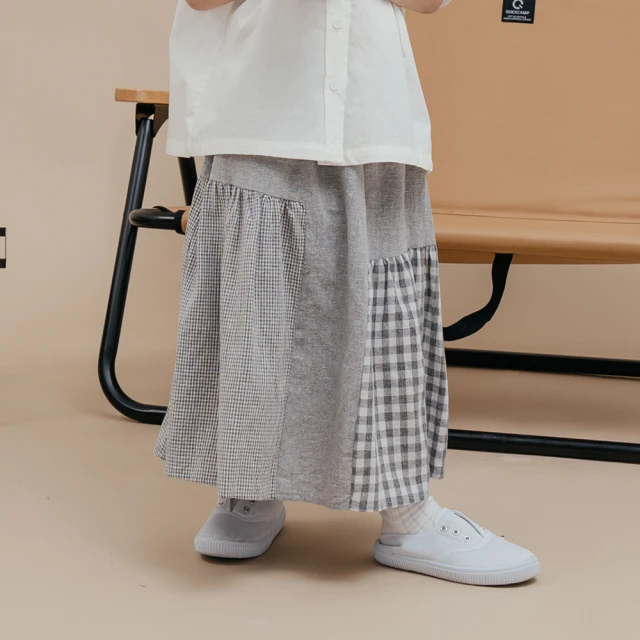 Queenshop 女裝 童裝 親子系列 大小格紋拼接鬆緊設計長裙 兩色售 S-L 現+預 03021272