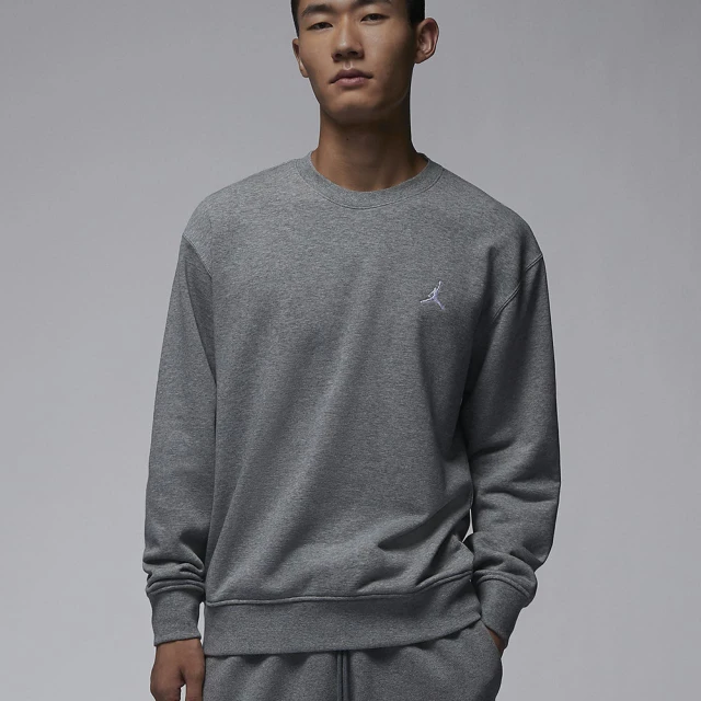 NIKE 耐吉 長袖上衣 圓領運動衫 法式毛圈 籃球 AS M J ESS FLC CREW LB 男 灰(FQ1865091)