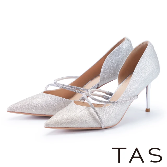 TAS 金屬飾條壓紋牛皮高跟涼鞋(米白)折扣推薦