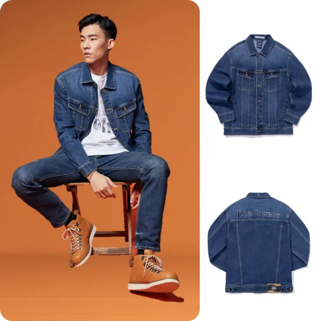 【Lee】男裝 牛仔外套 / 背部刺繡 Lee Cowboy 中深藍水洗 舒適版型 / 101+ 系列(LB314012909)