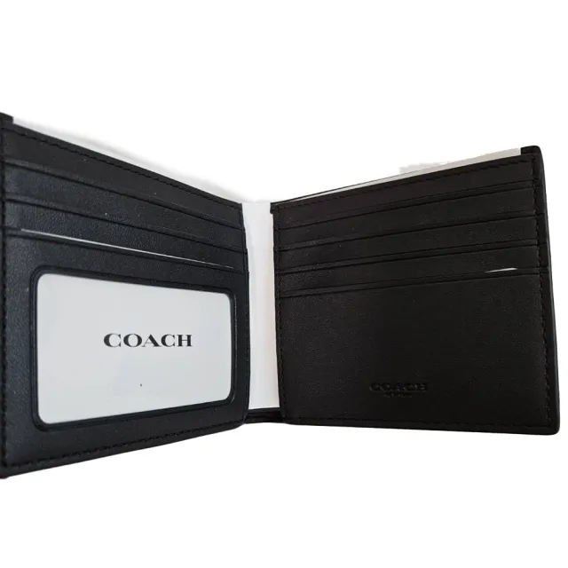【COACH】coach 經典證件6卡 對開男短夾 禮盒禮袋組 3色可選 荔枝紋黑色／老花咖啡／老花黑灰(母親節)