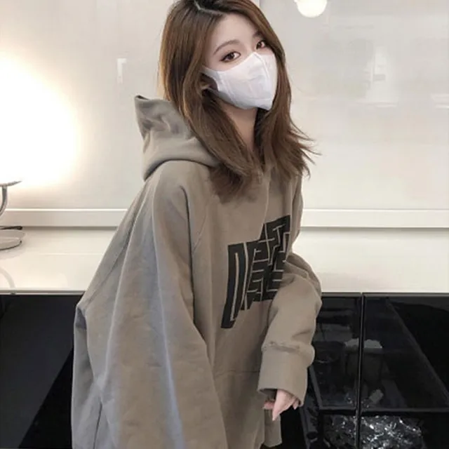 【D.studio】韓版復古內刷毛連帽寬鬆上衣(長袖上衣女裝衣服寬鬆上衣 顯瘦上衣長袖t恤冬裝大學TW312)