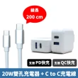 【TOPCOM】20W USB/Type C 雙孔PD/QC充電器 +  C to C 充電線 2m(iPhone15適用)