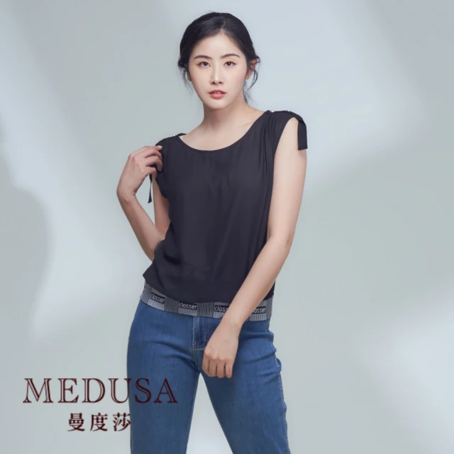 MEDUSA 曼度莎 現貨-肩抽皺無袖垂墜感上衣（M-XL）｜女上衣 雪紡上衣(102-16771)