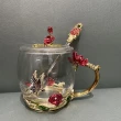 【JEN】浮雕琺瑯玻璃水杯2入組(藍色玫瑰+紅色玫瑰)